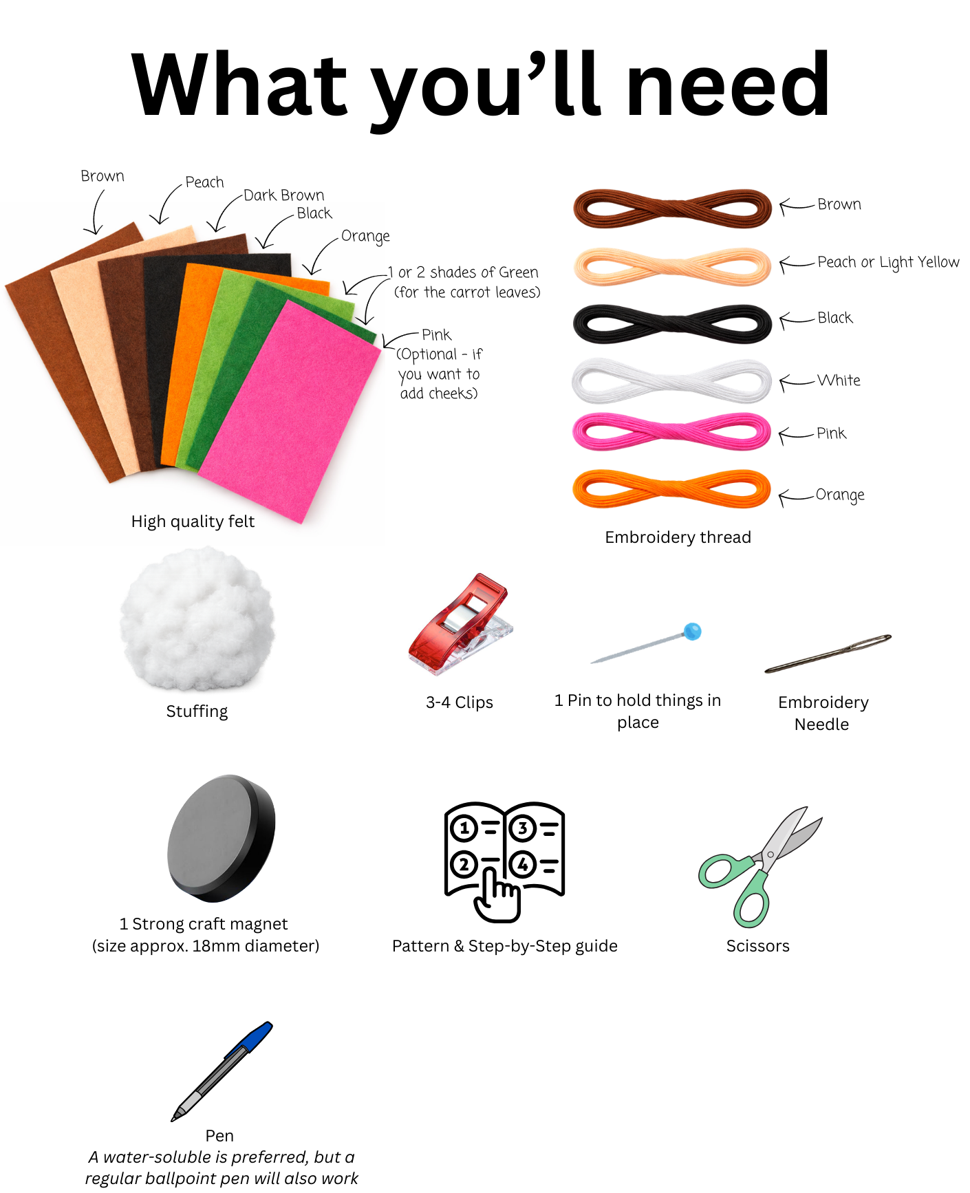 Felt Bunny Magnet with Carrot – Digital Sewing Pattern (PDF)