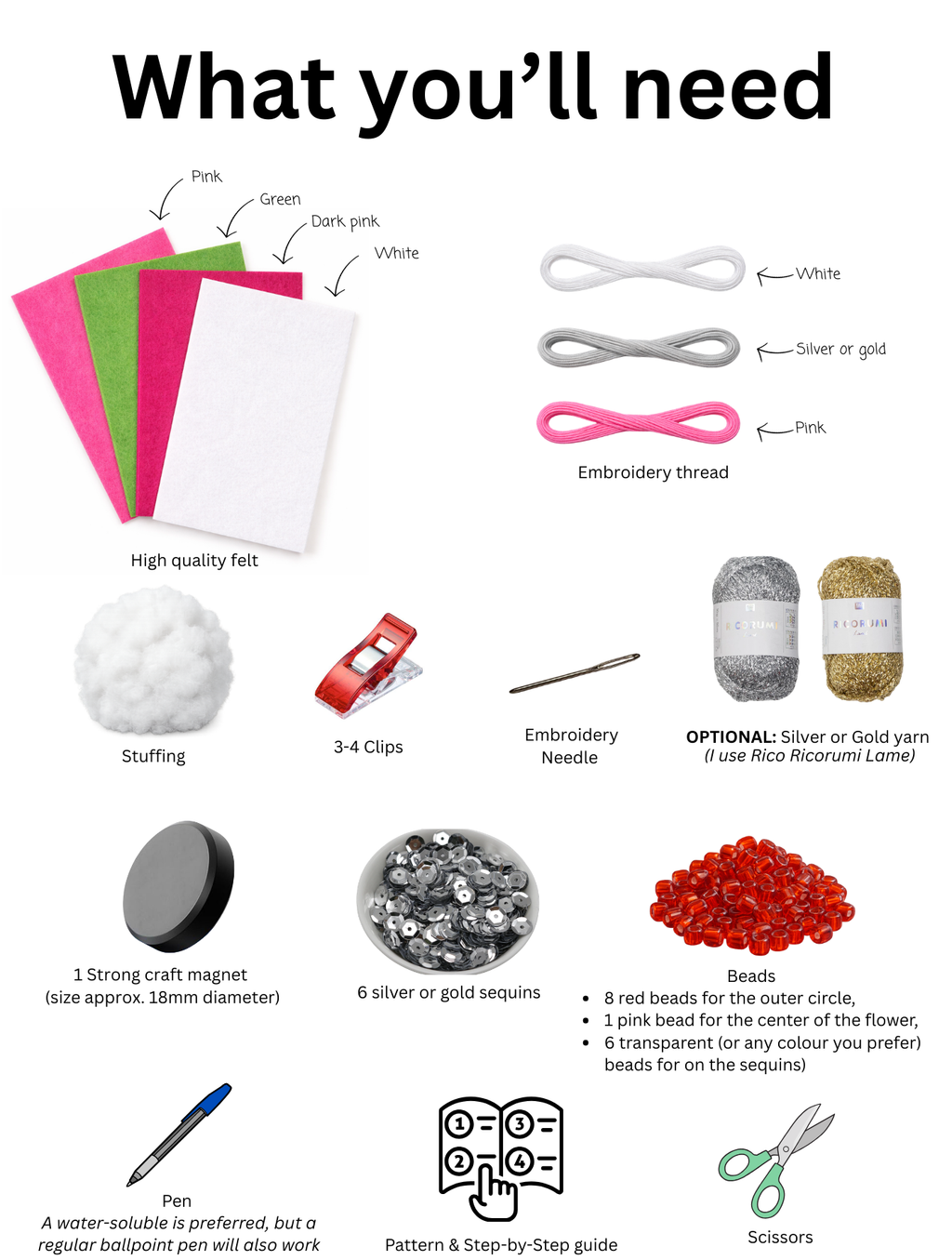 Felt Floral Heart Magnet – Digital Sewing Pattern (PDF)
