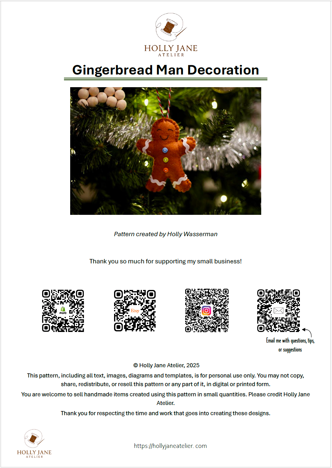 Felt Gingerbread Man Ornament – Digital Sewing Pattern (PDF)