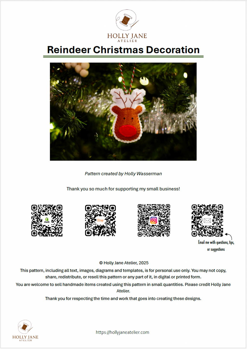 Reindeer Ornament - Digital Pattern
