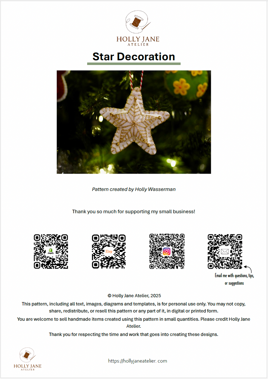 Felt Star Ornament – Digital Sewing Pattern (PDF)