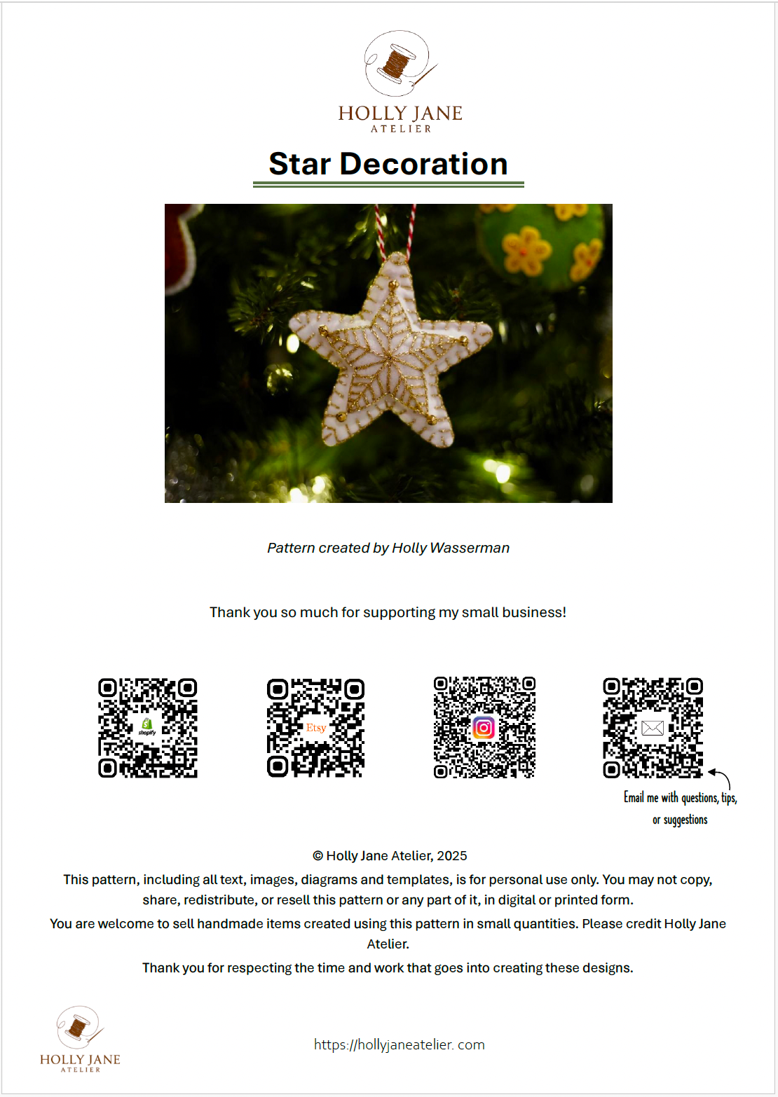 Felt Star Ornament – Digital Sewing Pattern (PDF)